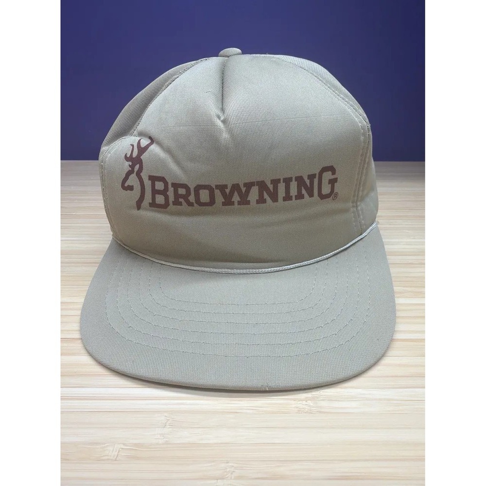 Vintage Browning Firearms Snapback Cap Hat‎ Tan Khaki One Size Korea